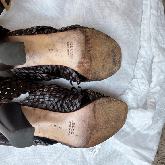 Gucci Brown Leather Braided Open Toe Heels - Size 7 - Picture 5 of 7